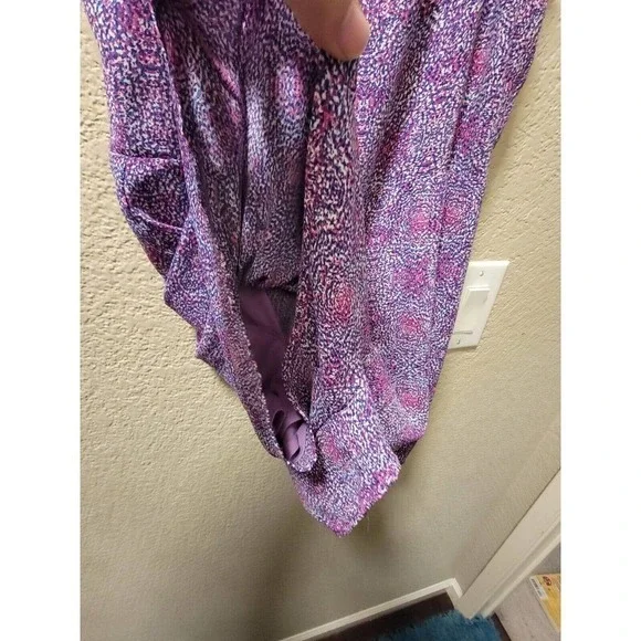 Aqua Romper Sleeveless Thin Straps Sweetheart Wide Leg Floral Zip Purple XS - Picture 3 of 4